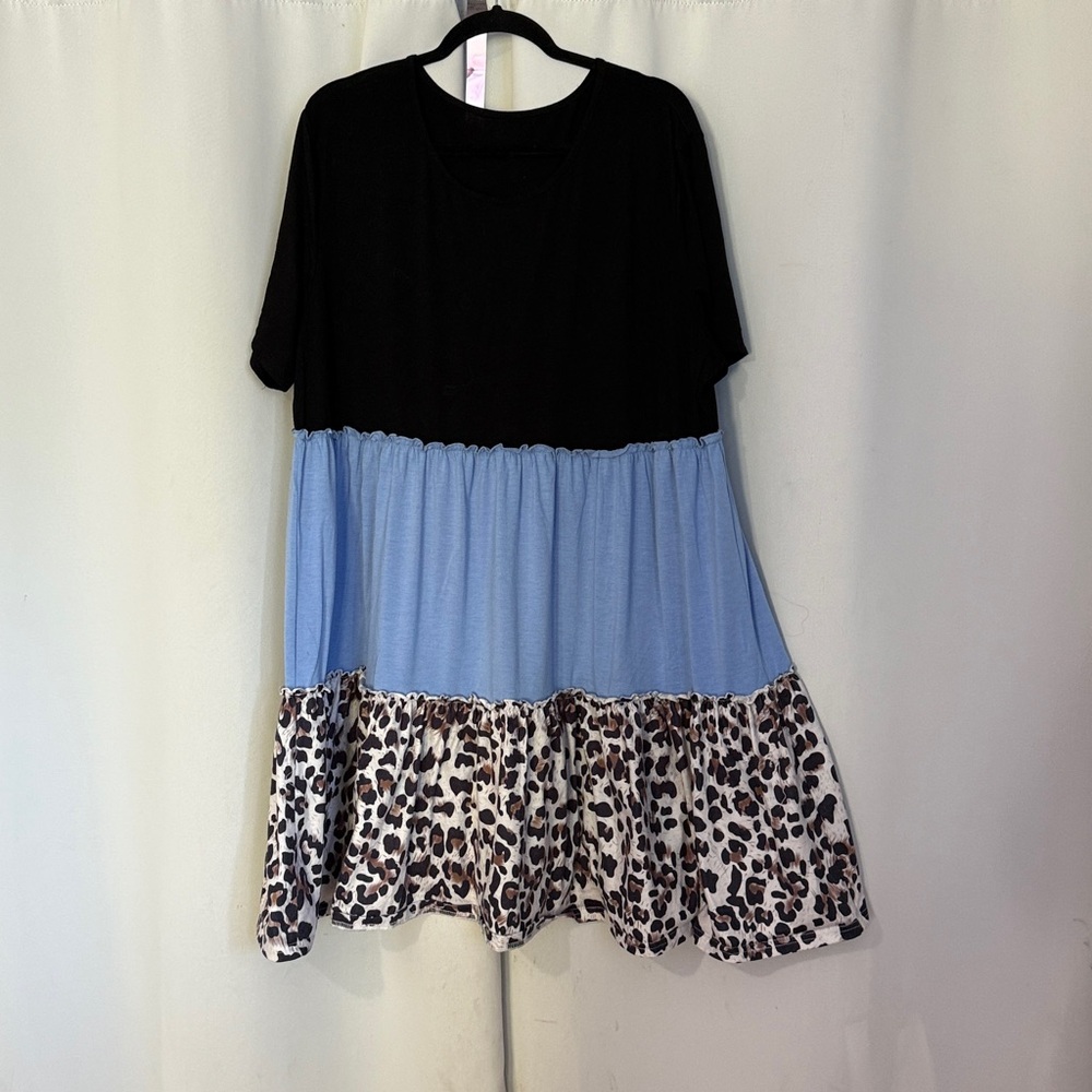 Colorblock Dress with Leopard Print Hem